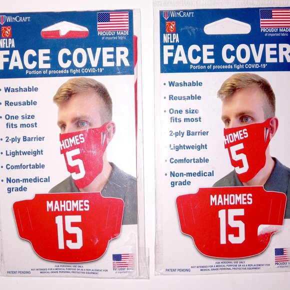 Set of 2: Patrick Mahomes II KC #15 NFLPA Fan Masks Face Covers New - Picture 1 of 2